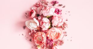 różowa aranżacja z wiosennych kwiatów na różowym tle